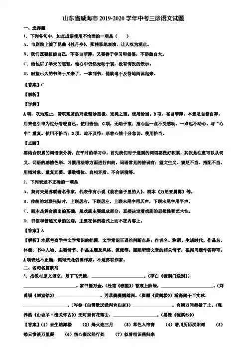 山东省威海市2019-2020学年中考三诊语文试题含解析