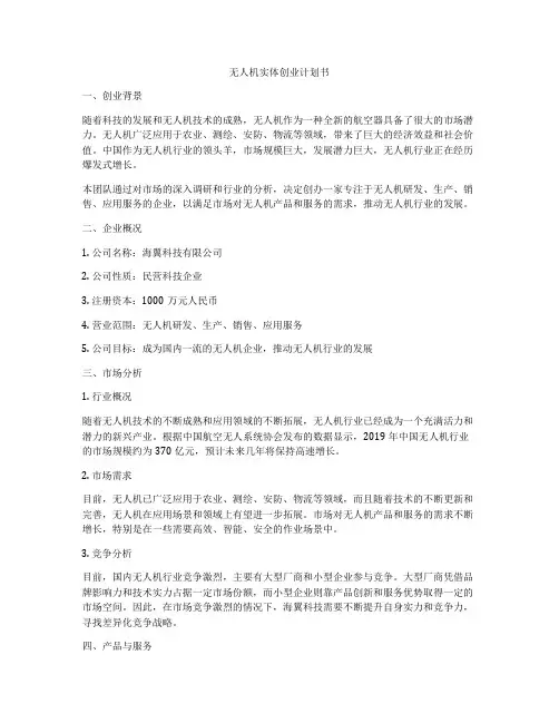 无人机实体创业计划书