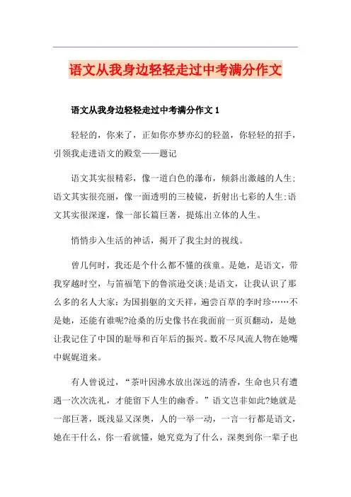 语文从我身边轻轻走过中考满分作文