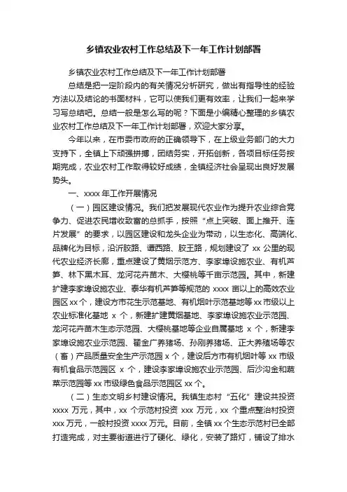 乡镇农业农村工作总结及下一年工作计划部署