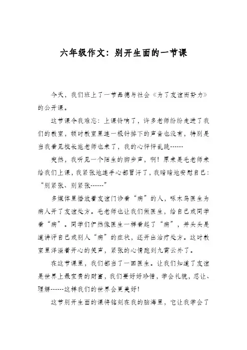 六年级作文：别开生面的一节课