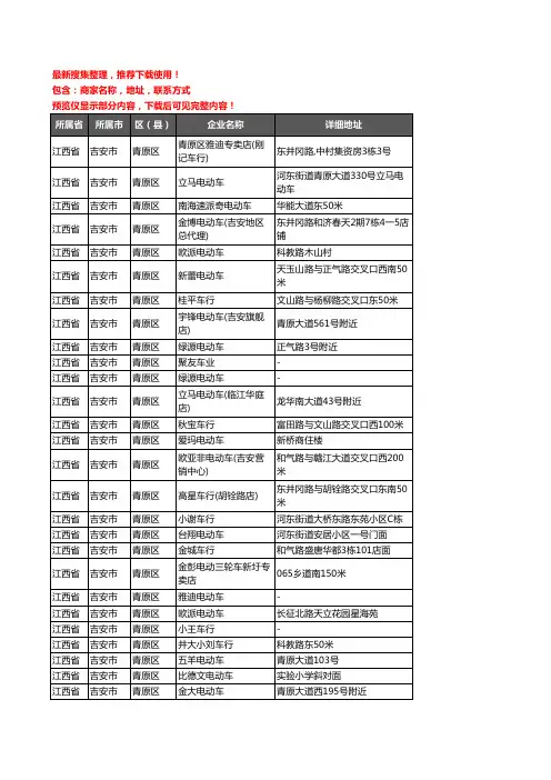 新版江西省吉安市青原区电动车企业公司商家户名录单联系方式地址大全49家