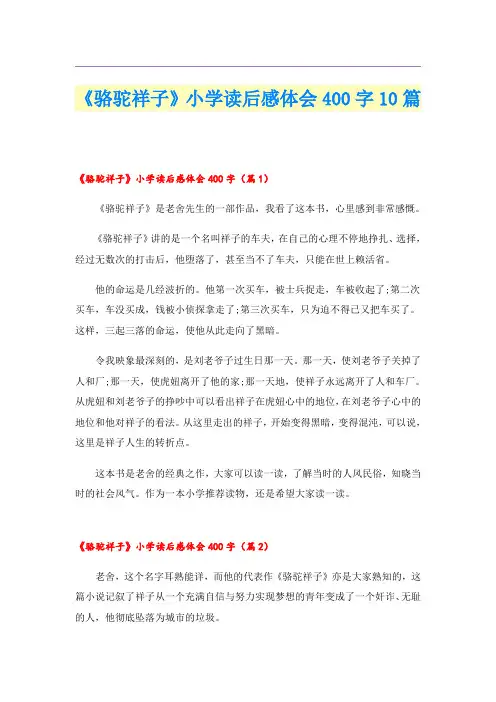 《骆驼祥子》小学读后感体会400字10篇