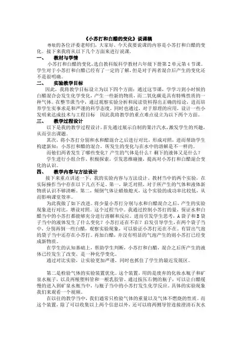 小苏打和白醋的变化说课稿