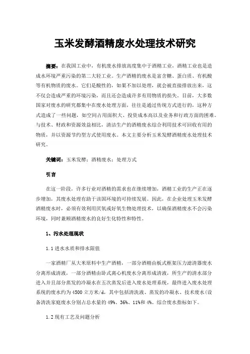 玉米发酵酒精废水处理技术研究