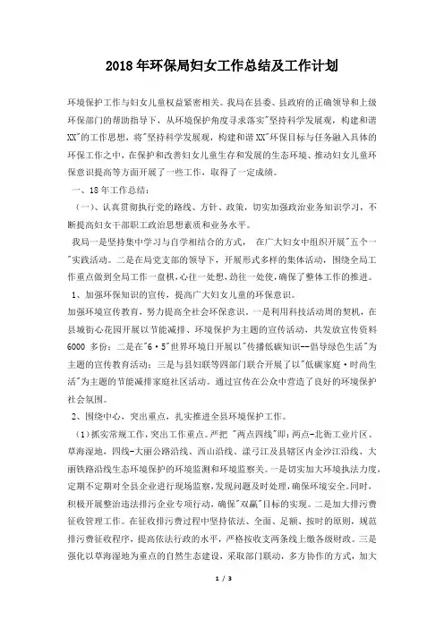环保局妇女工作总结及工作计划范本