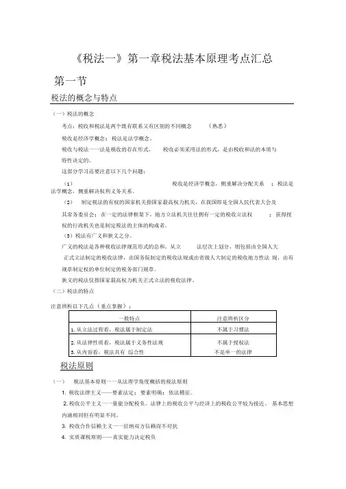 税法1第一章税法基本原理考点汇总