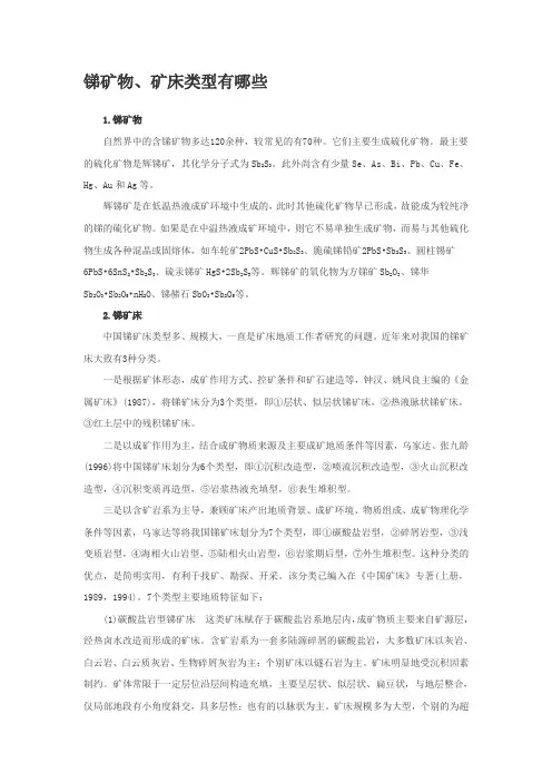 锑矿物、矿床类型有哪些