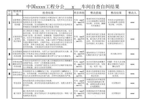 生产车间自查自纠检查记录表