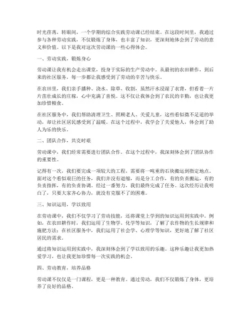 综合实践劳动课心得体会