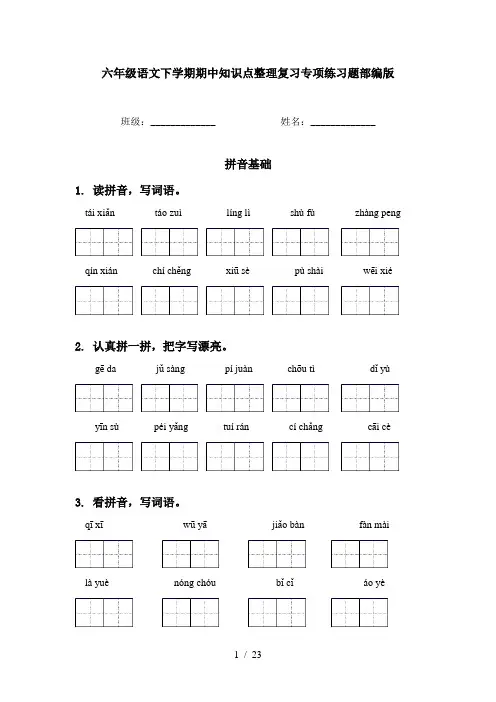 六年级语文下学期期中知识点整理复习专项练习题部编版