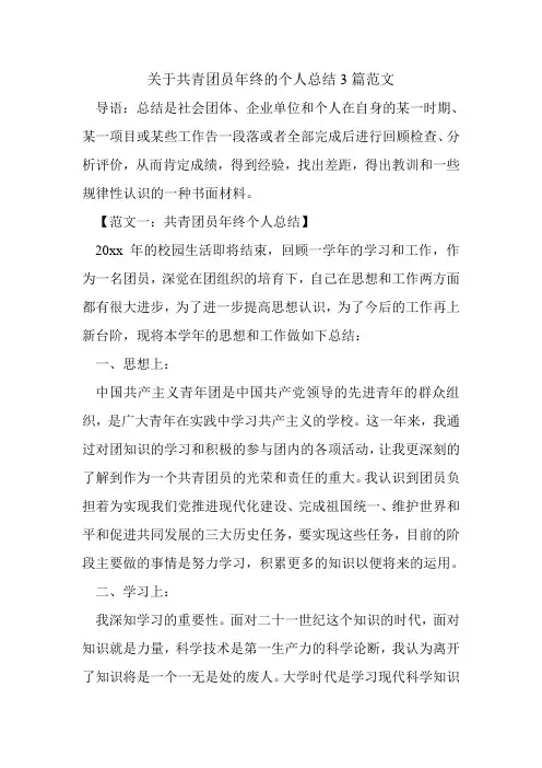 关于共青团员年终的个人总结3篇范文.doc