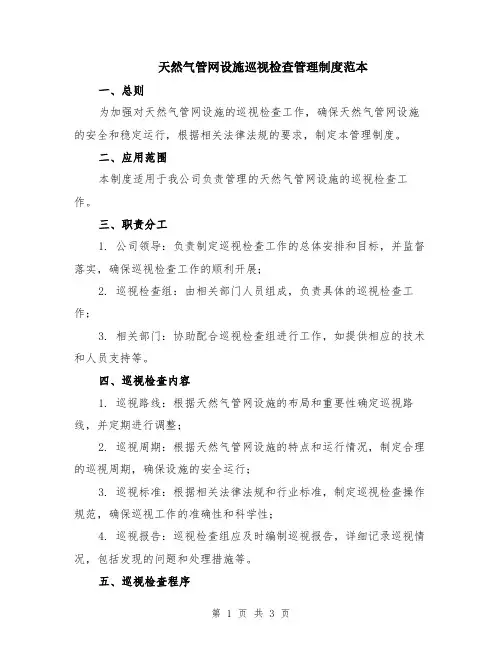 天然气管网设施巡视检查管理制度范本