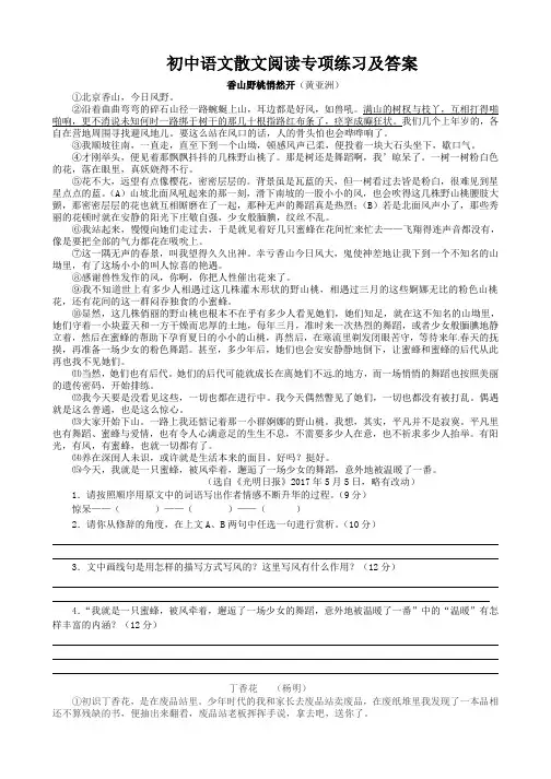 初中语文散文阅读专项练习及答案