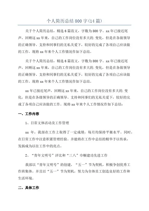 个人简历总结800字(14篇)