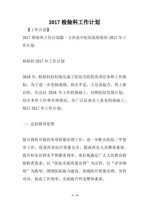 2017检验科工作计划