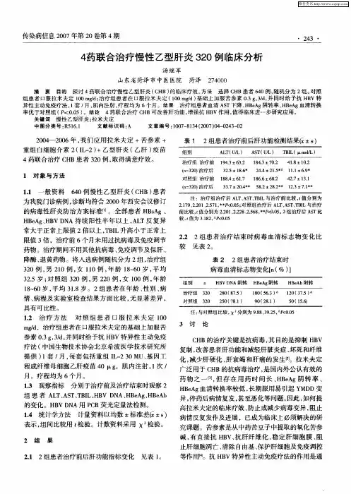 4药联合治疗慢性乙型肝炎320例临床分析