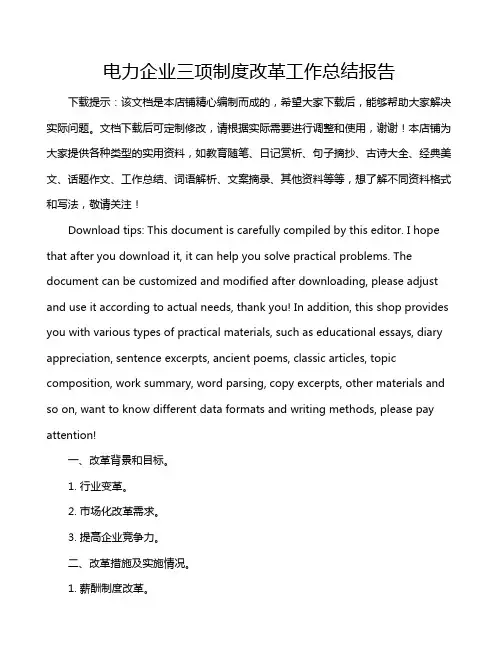 电力企业三项制度改革工作总结报告