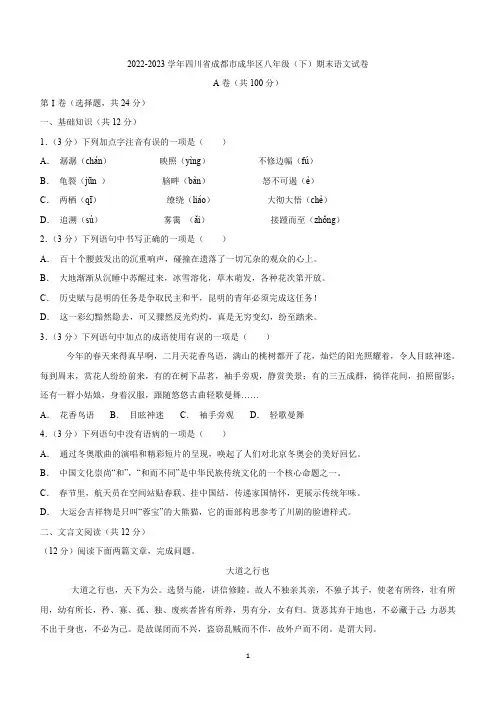 四川省成都市成华区2022-2023学年八年级下学期期末语文试题(含答案)