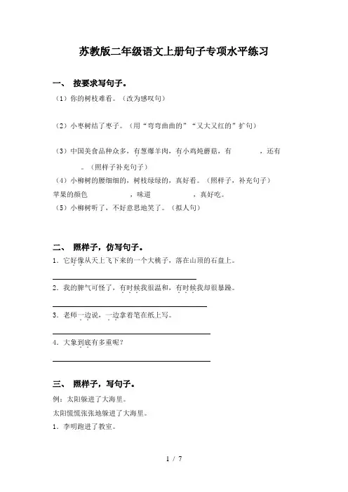 苏教版二年级语文上册句子专项水平练习