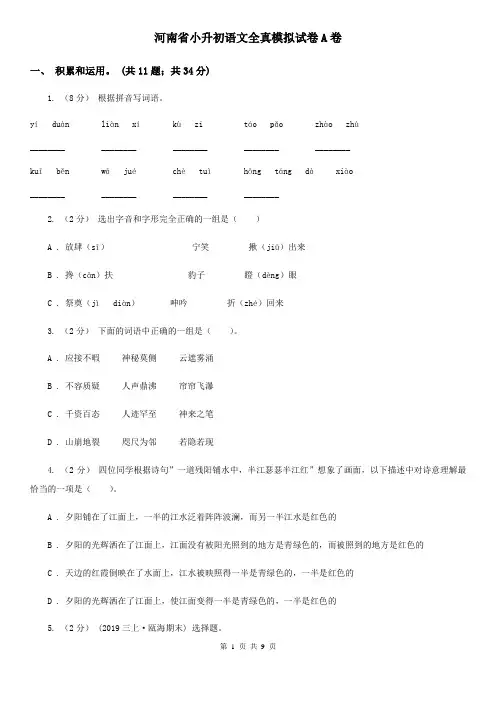 河南省小升初语文全真模拟试卷A卷