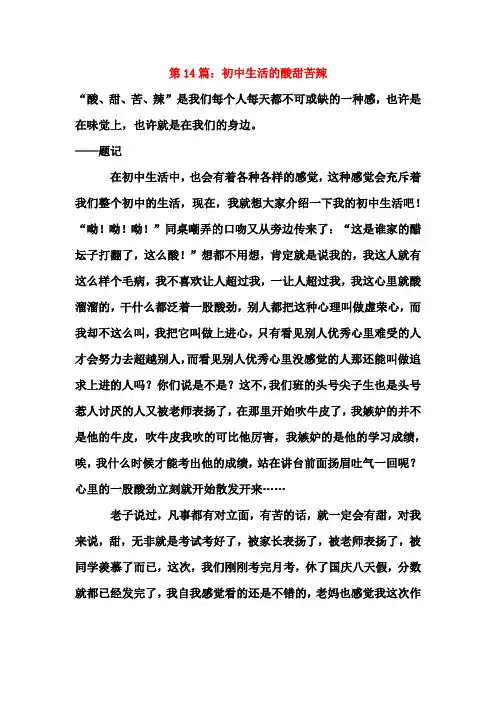 初中生活的酸甜苦辣