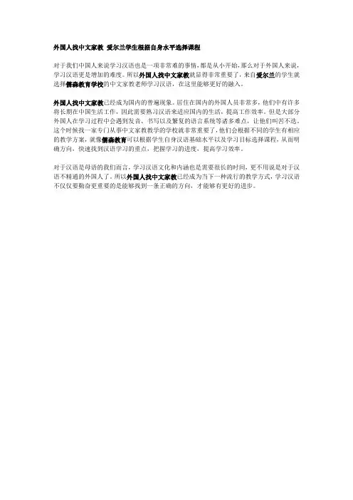 外国人找中文家教 爱尔兰学生根据自身水平选择课程