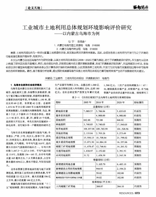 工业城市土地利用总体规划环境影响评价研究——以内蒙古乌海市为例