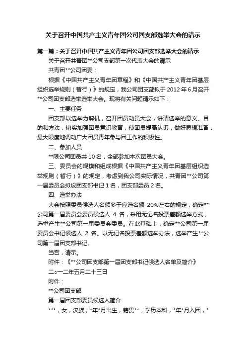 关于召开中国共产主义青年团公司团支部选举大会的请示