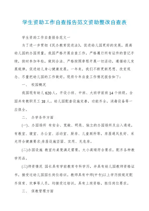 学生资助工作自查报告范文资助整改自查表