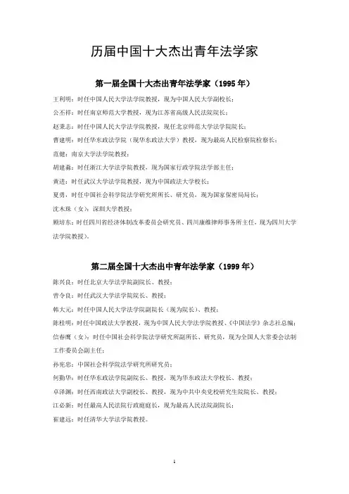 历届中国十大杰出青年法学家(1995——2011年)