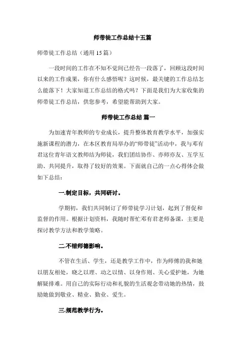 师带徒工作总结十五篇