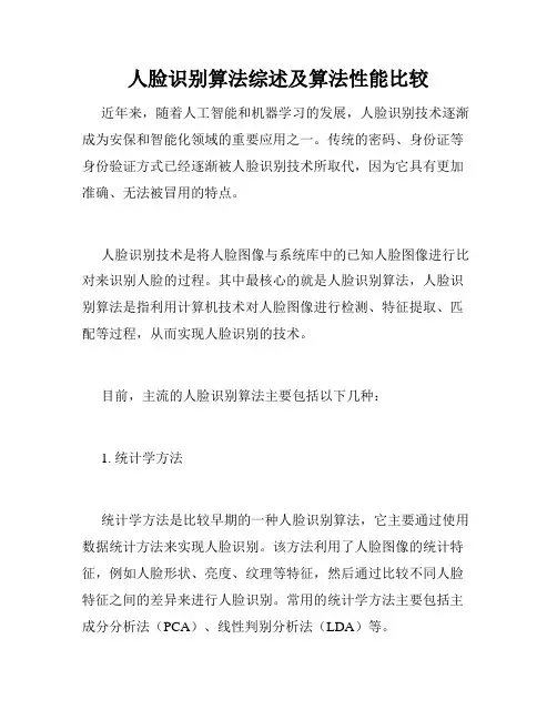 人脸识别算法综述及算法性能比较