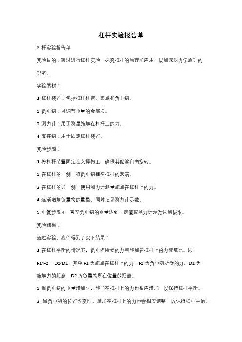 杠杆实验报告单