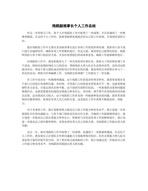 残联副理事长个人工作总结