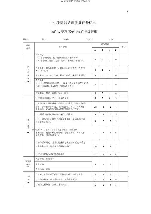17项基础护理操作评分标准