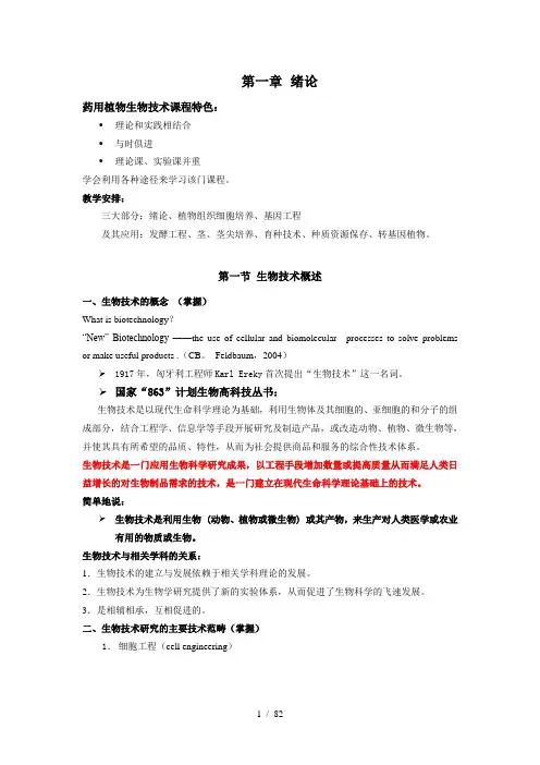 药用植物生物技术学生复习提纲参考模板