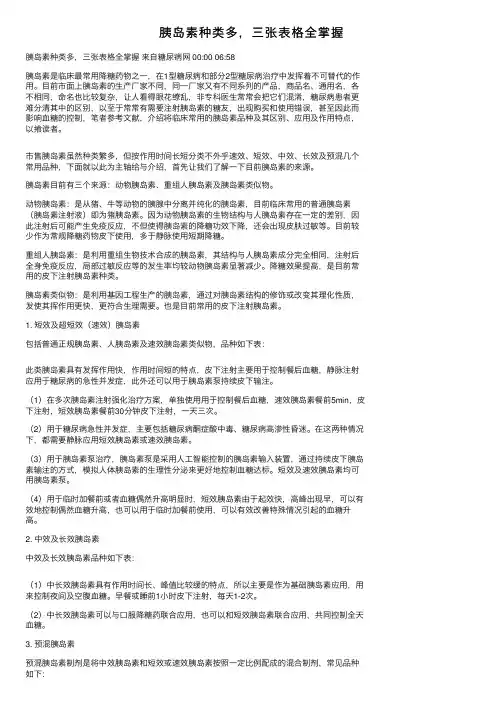胰岛素种类多，三张表格全掌握