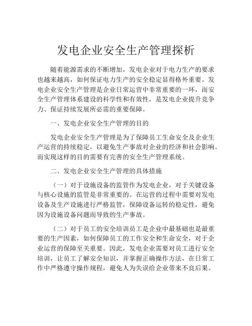 发电企业安全生产管理探析