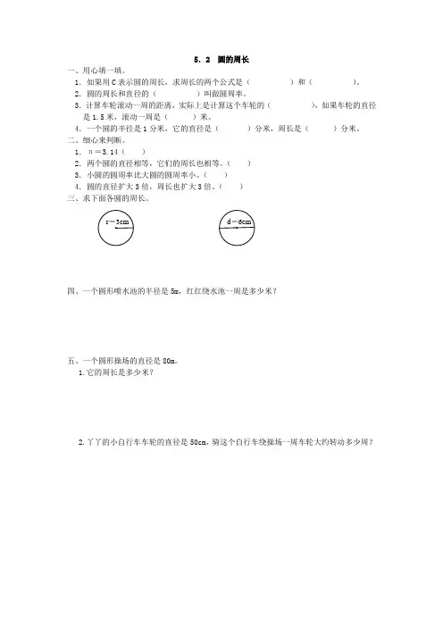 小学数学六年级上册《圆的周长》课时练习题 附加答案