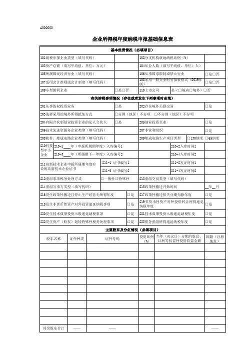 年度汇算清缴表主表+附表(电子版)