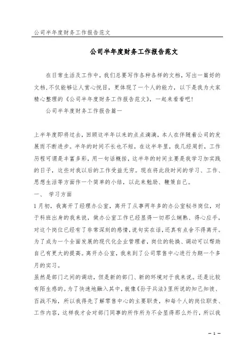 公司半年度财务工作报告范文