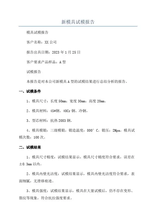 新模具试模报告
