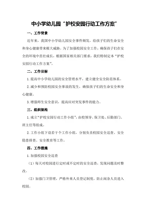 中小学幼儿园“护校安园行动工作方案