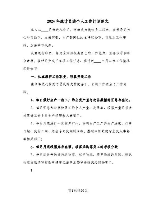 2024年统计员的个人工作计划范文（八篇）