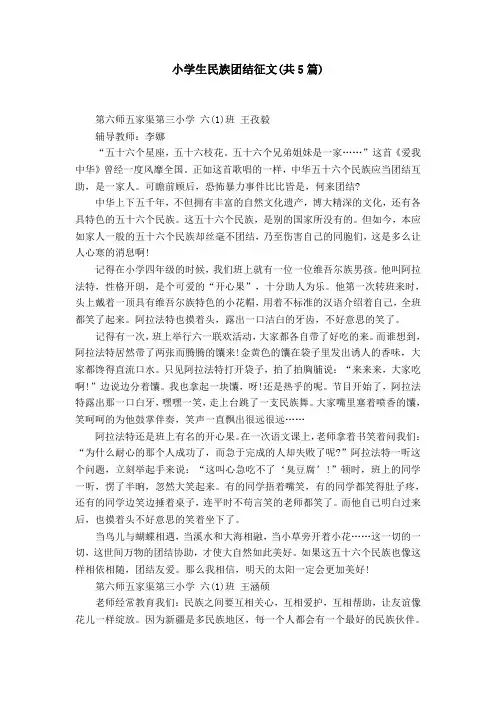 小学生民族团结征文(共5篇)