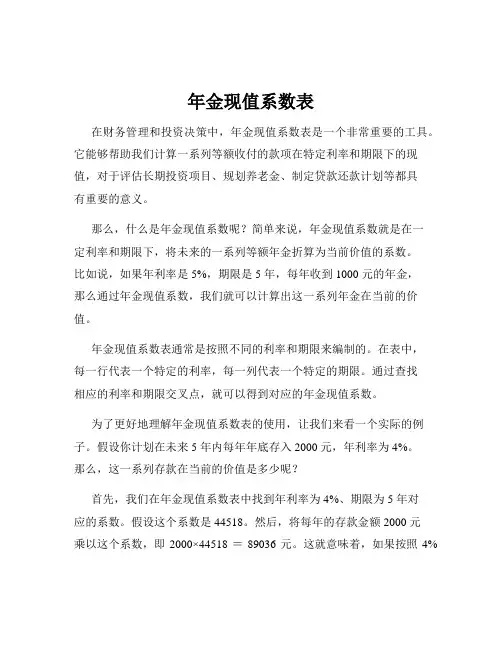 年金现值系数表
