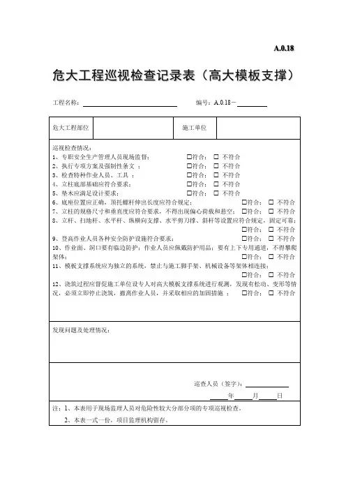 危大工程巡视检查记录(高支模)