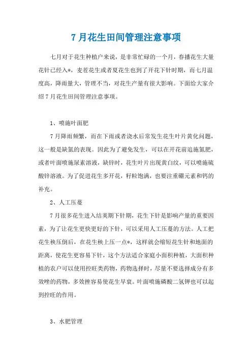 7月花生田间管理注意事项