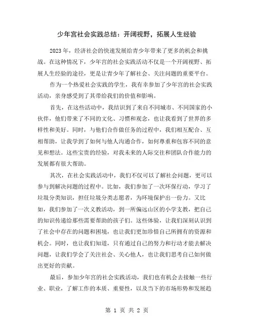 少年宫社会实践总结：开阔视野,拓展人生经验